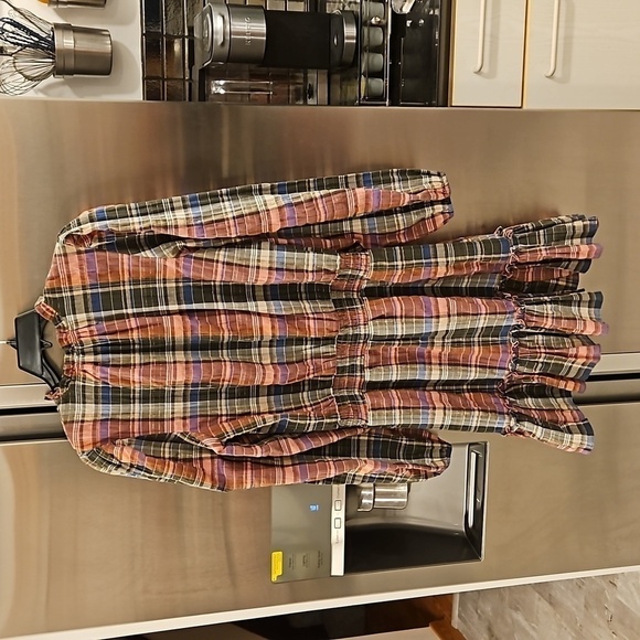 💕VERONICA BEARD💕 Destiny Crinkle Plaid A-Line Dress ~ Olive Green/Pink 8 NWT - Picture 11 of 16